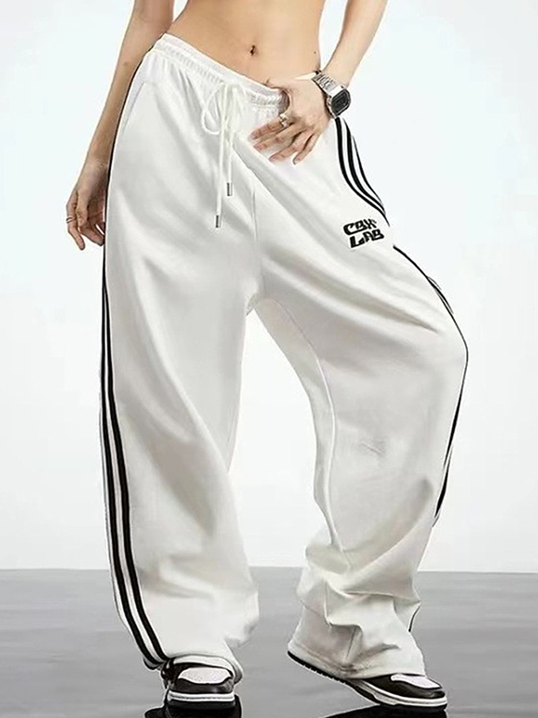 

LULU & SKY Women Loose Fit High-Rise Joggers Trousers, White
