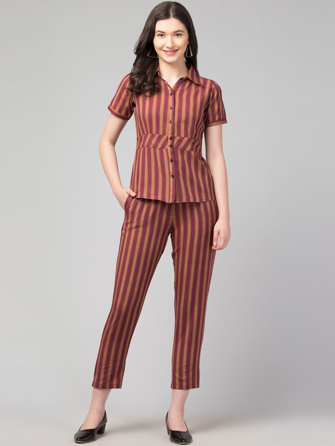 

Zuvino Striped Cotton Shirt With Trousers, Maroon