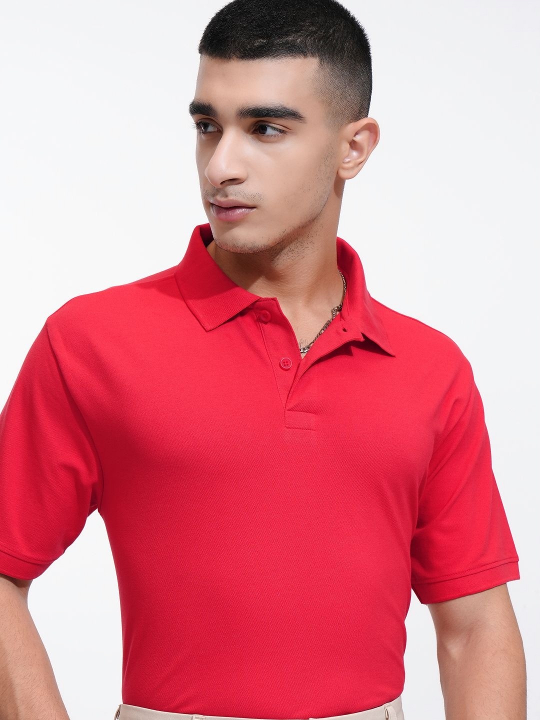 

HIGHLANDER Men Solid Polo Collar Cotton T-shirt, Red