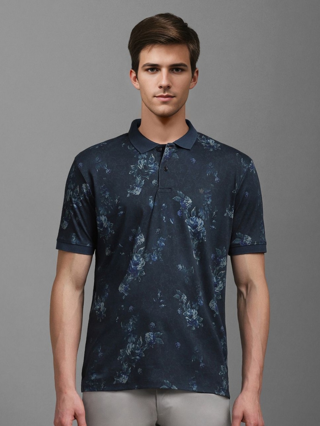 

Louis Philippe Sport Men Floral Printed Polo Collar T-shirt, Navy blue