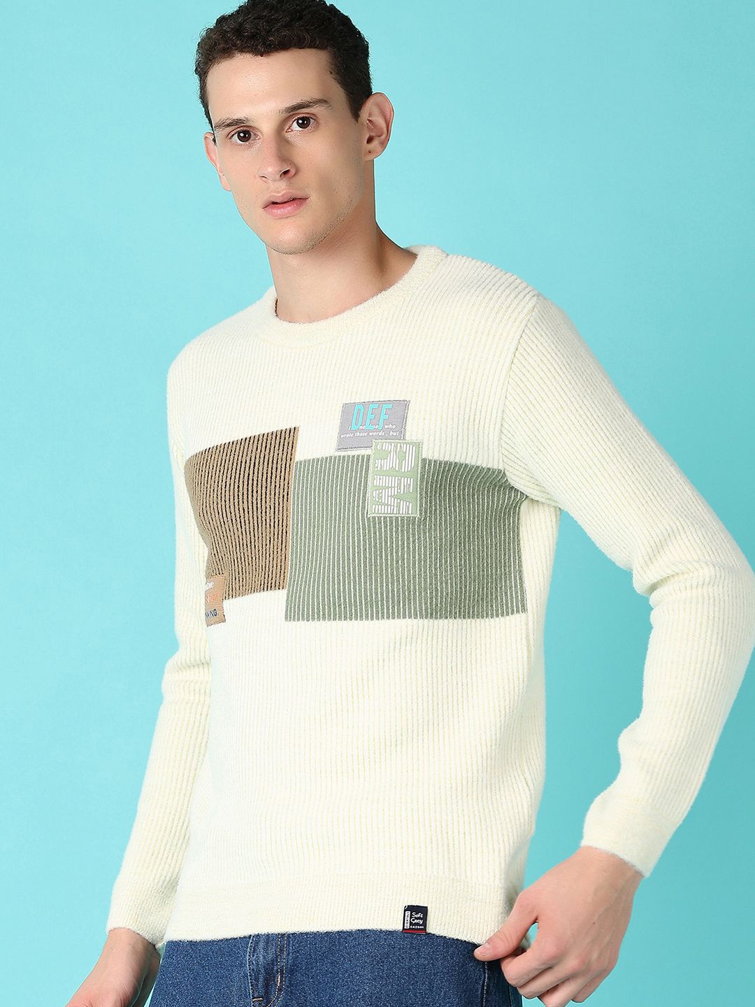 

V-Mart Men Checked Pullover, Off white
