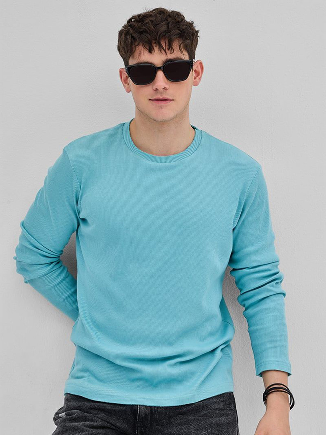

Snitch Men Self Design Round Neck Cotton T-shirt, Blue
