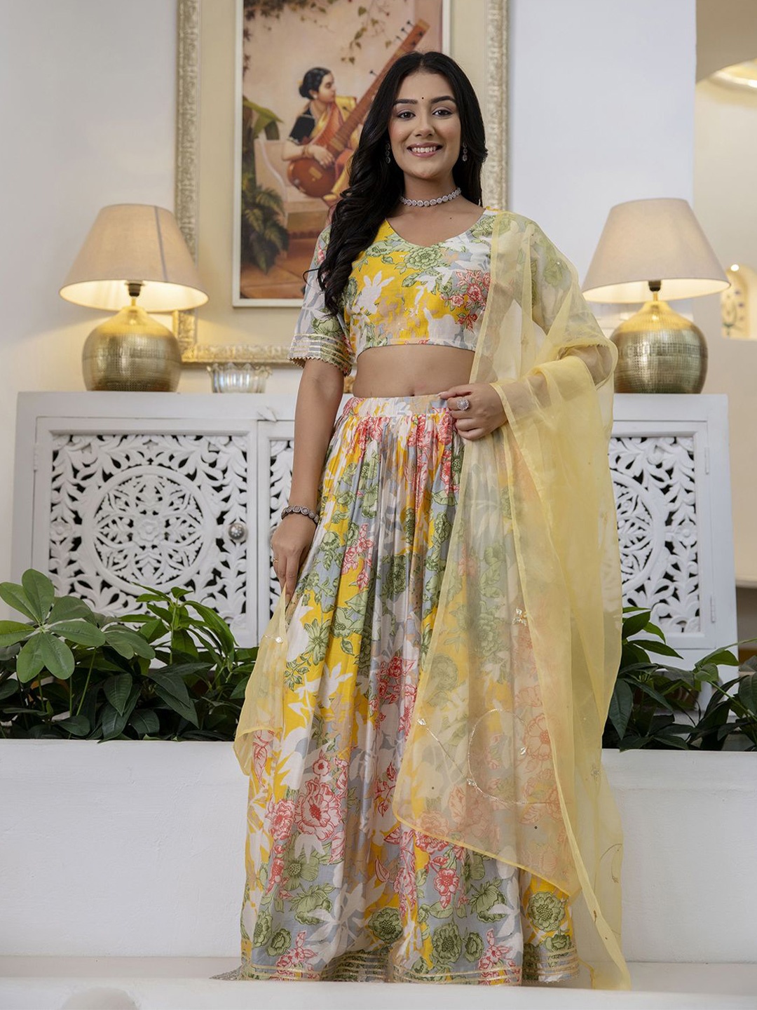 

KALINI Printed Ready to Wear Lehenga & Blouse With Dupatta, Yellow
