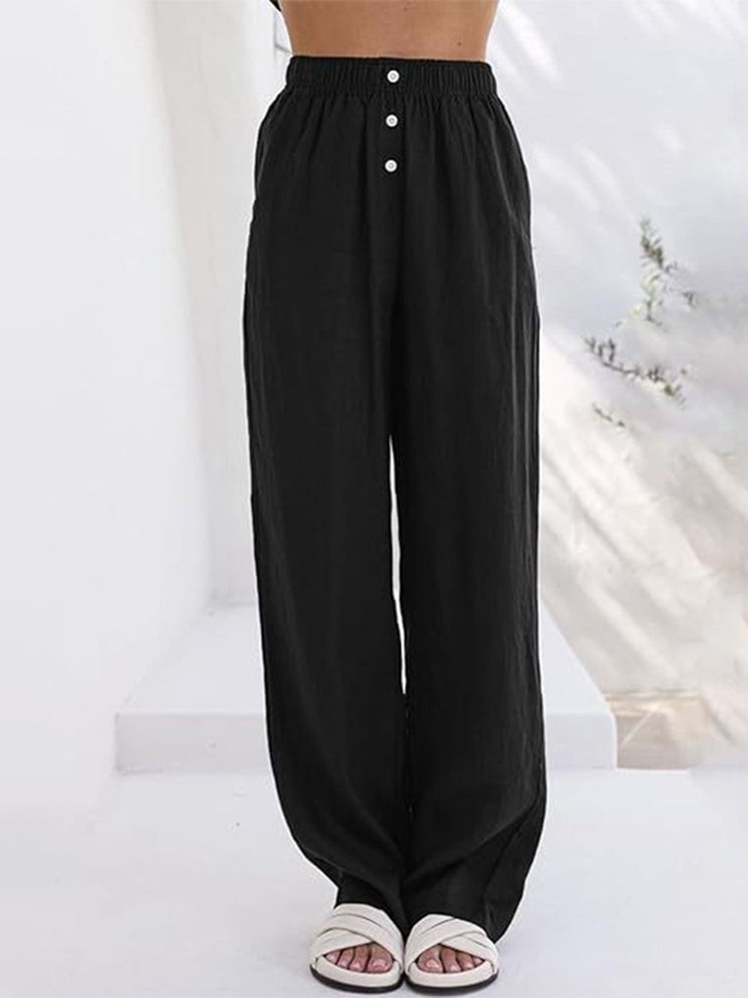 

LULU & SKY Women Loose Fit High-Rise Wide Leg Trousers, Black