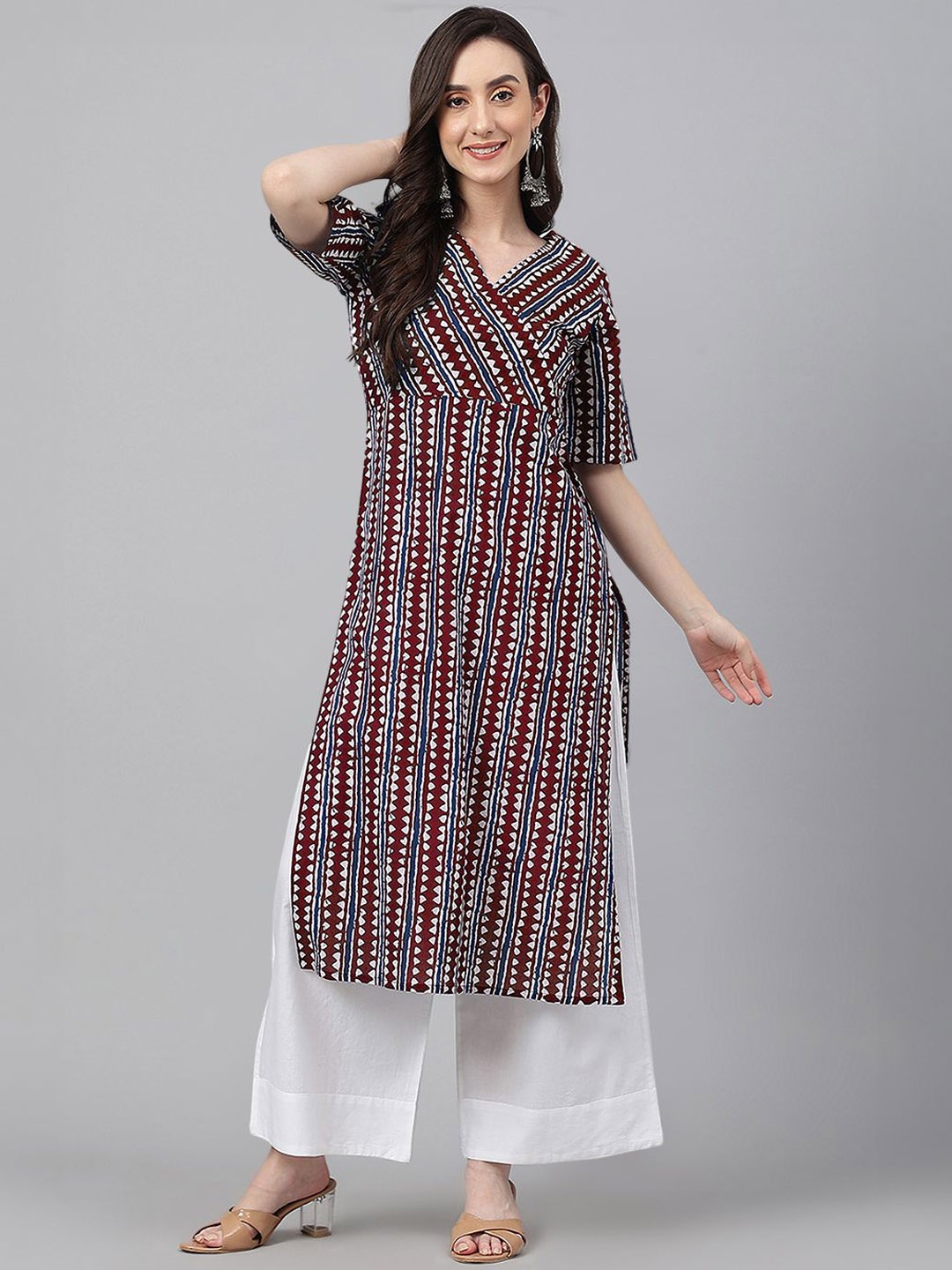 

KALINI Geometric Printed Pure Cotton Straight Kurta, Maroon