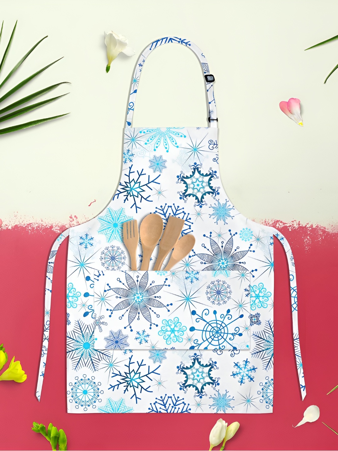 

ArtzFolio Kids White & Blue Printed Cotton Aprons