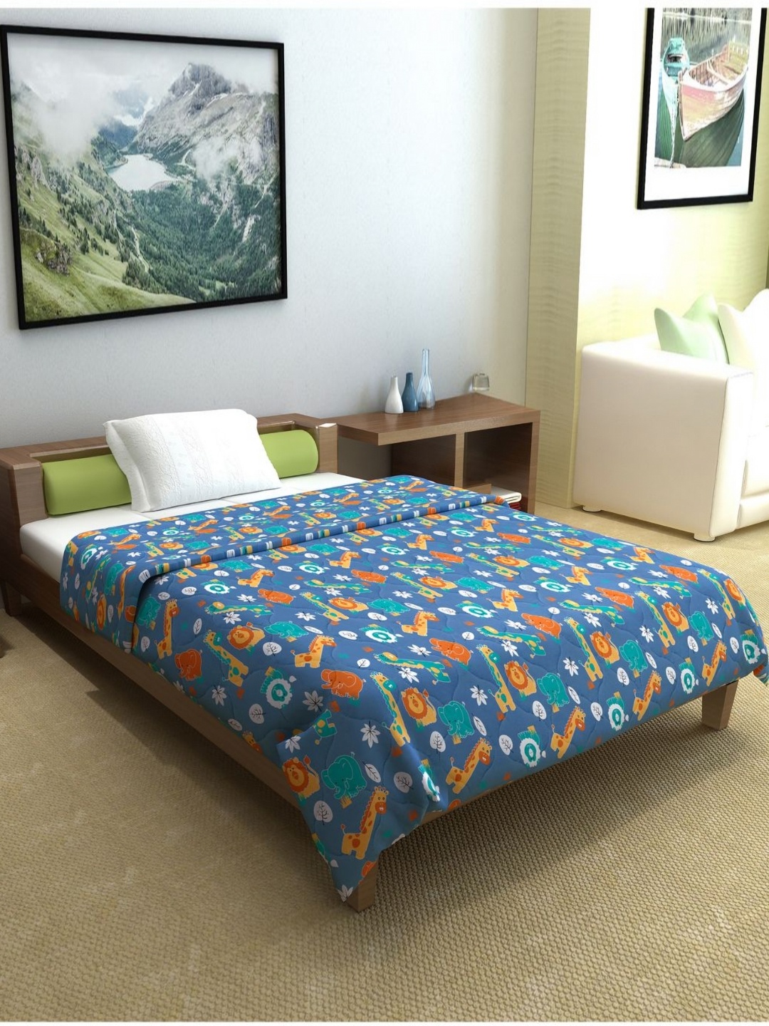 

Divine Casa sleepy safari Blue Printed 120 GSM Cotton Reversible Single Bed Comforter