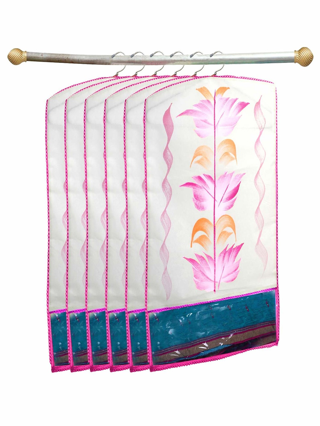 

Kuber Industries Pink & White 6 Pieces Printed Saree Organisers