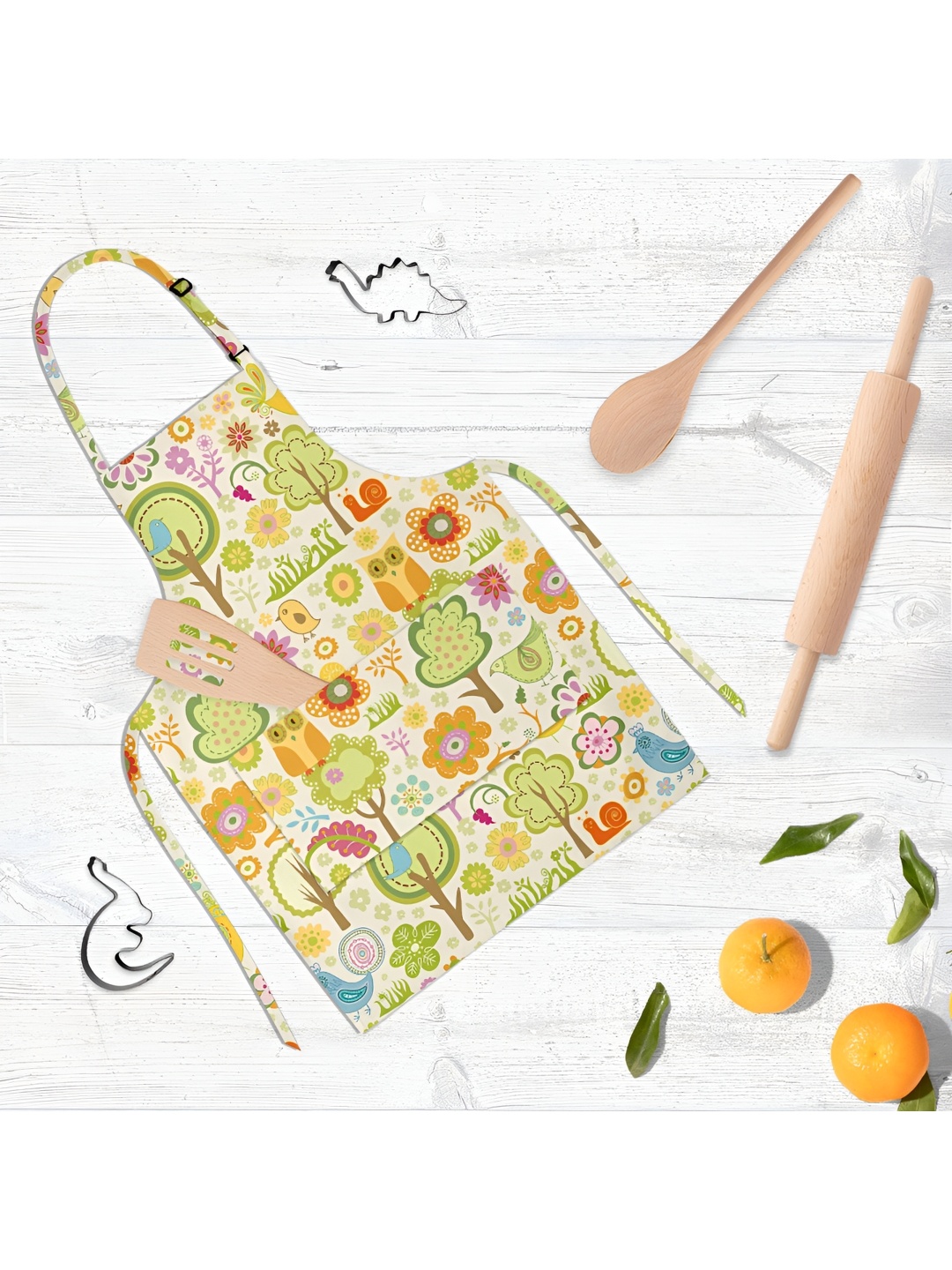 

ArtzFolio Kids Green & White Printed Cotton Aprons