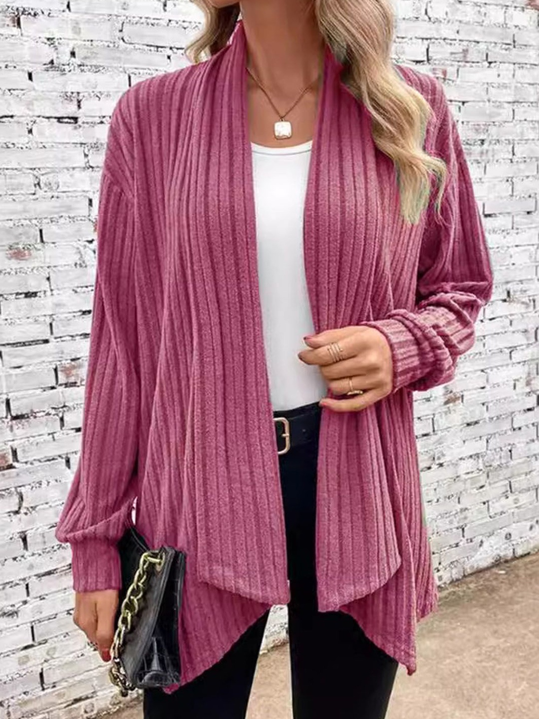 

StyleCast Pink Striped Long Sleeves Open Front Shrug