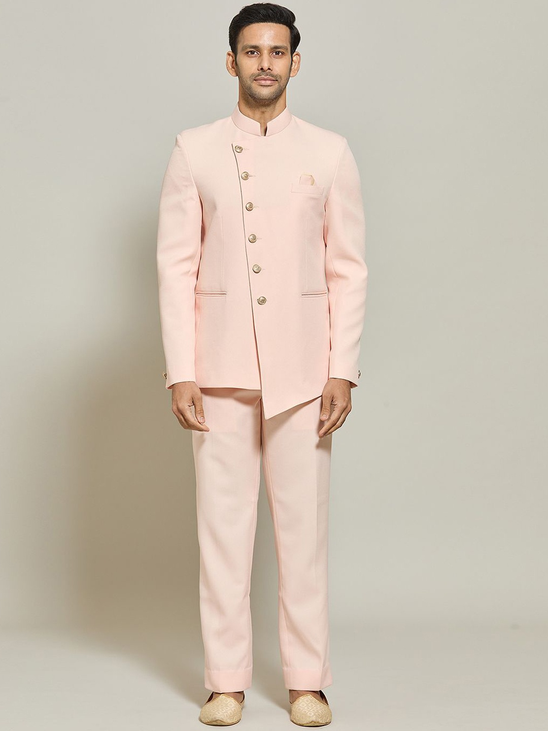 

Aryavir Malhotra Men 2 Piece Bandhgala Indo Western Suit, Peach