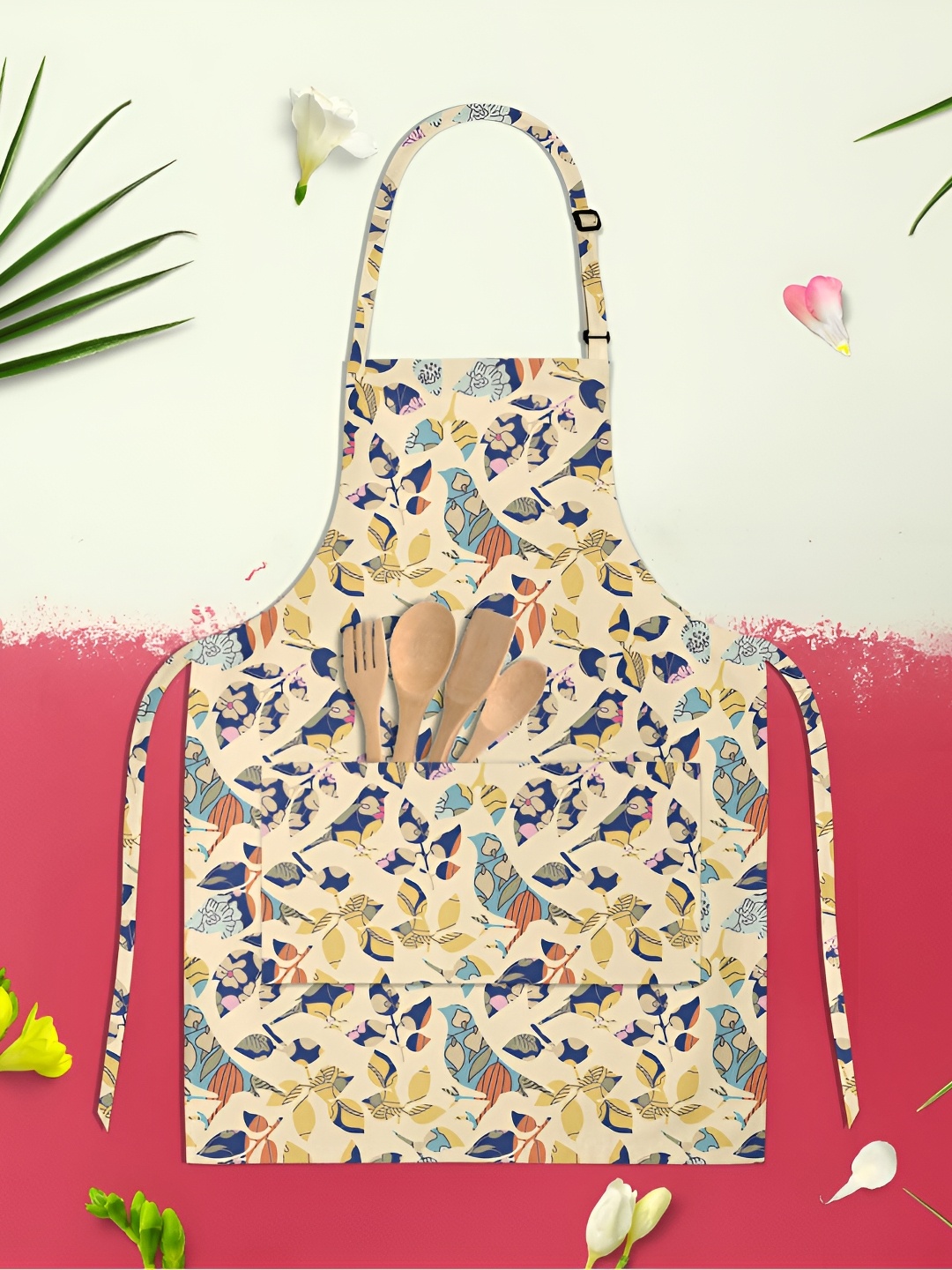 

ArtzFolio Cream Colored & Blue Printed Cotton Aprons