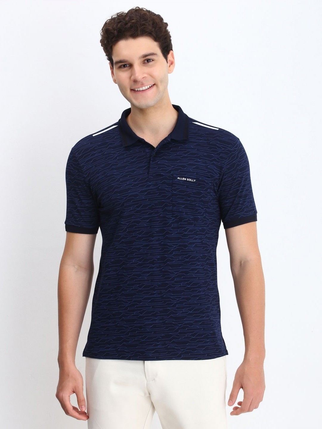 

Allen Solly Men Abstract Printed Polo Collar Cotton T-shirt, Navy blue