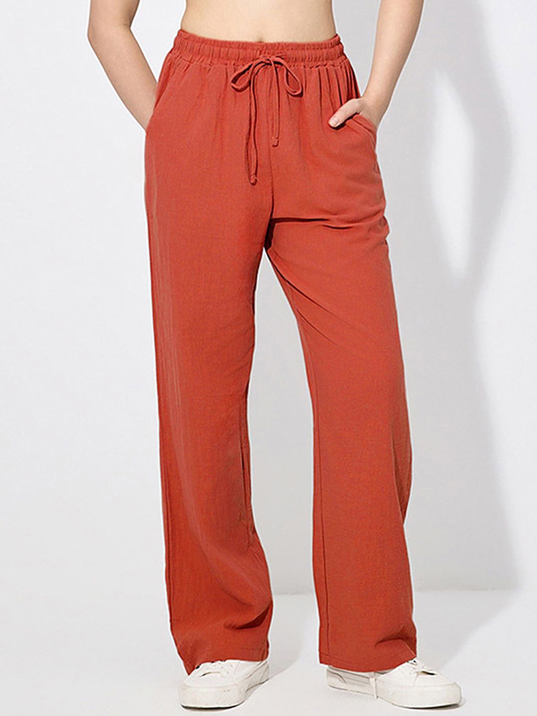 

LULU & SKY Women Loose Fit High-Rise Trousers, Orange