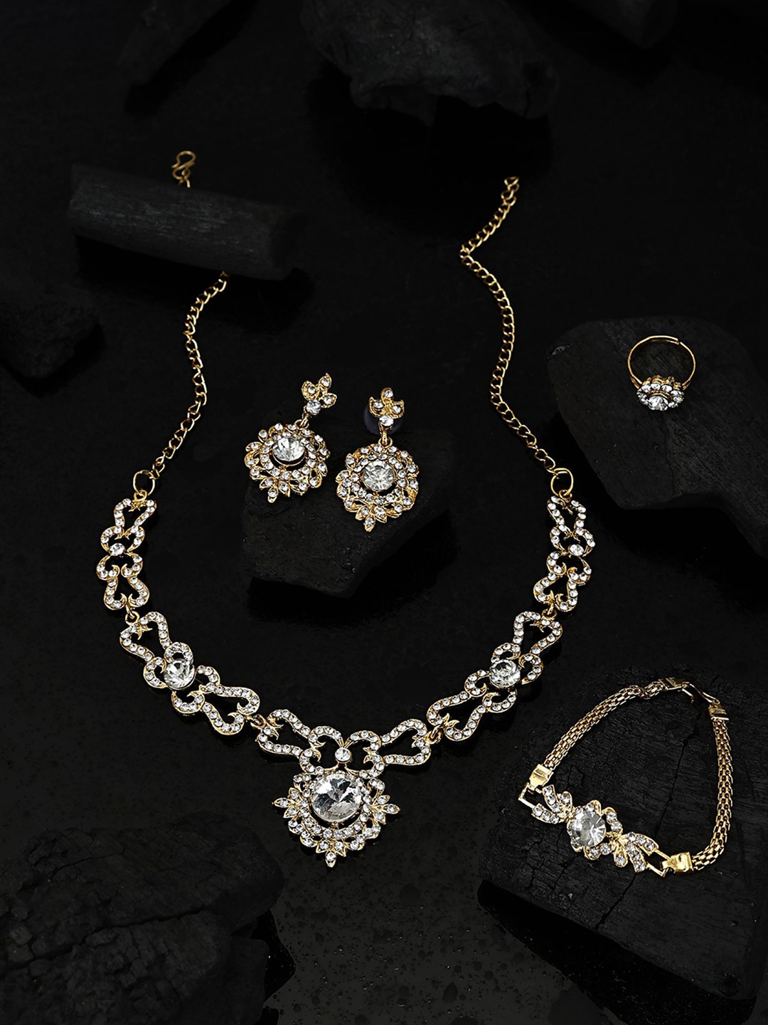 

Anouk Gold-Plated Stone-Studded Necklace Earrings With Bracelet & Ring