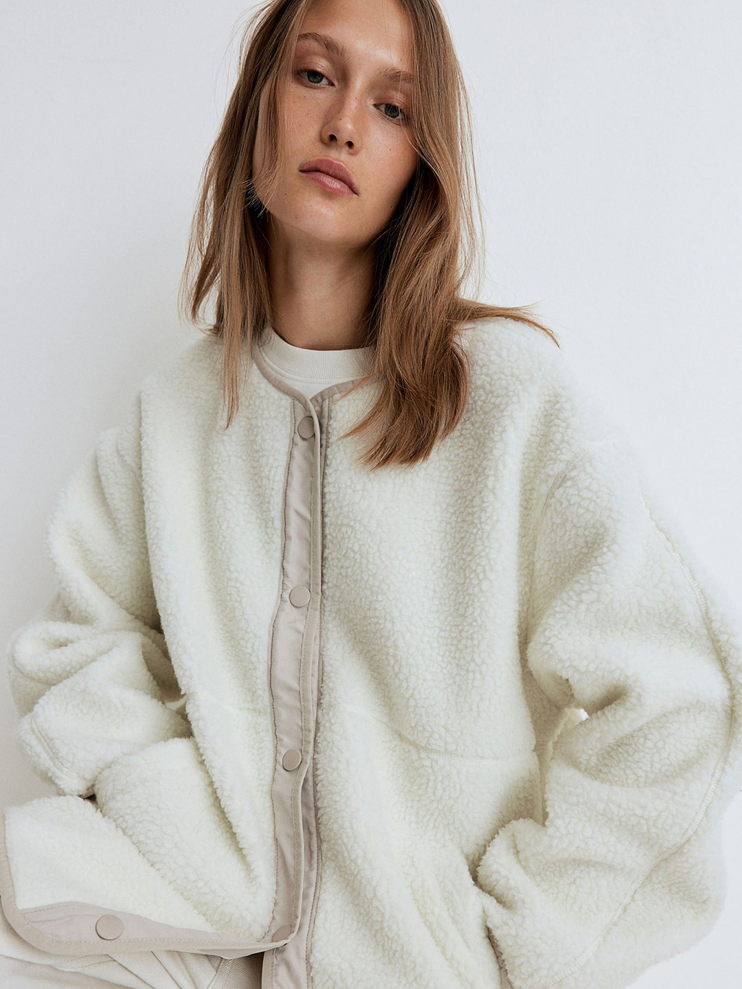 

H&M Long Sleeve Teddy Jacket, White