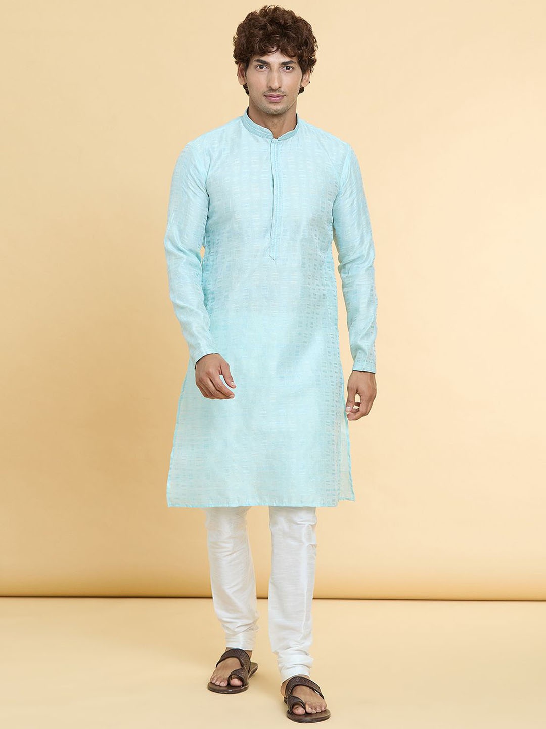

Arihant Rai Sinha Woven Design Straight Thread Work Kurta with Trouser, Blue