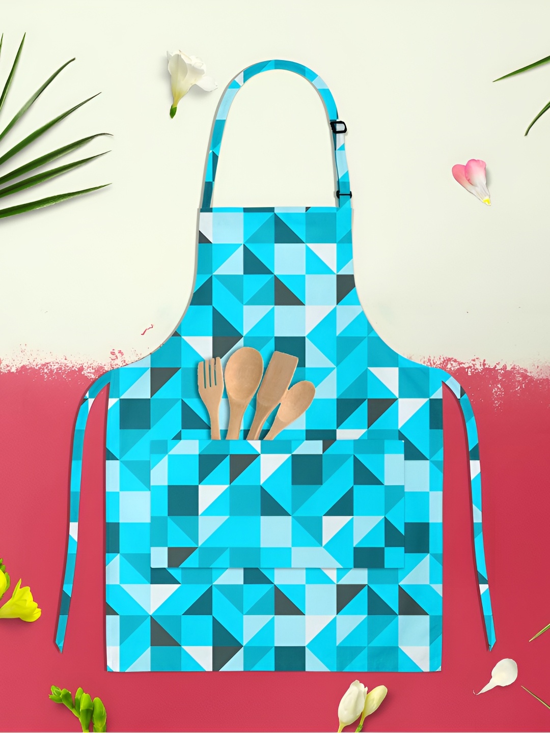 

ArtzFolio Kids Blue & White Printed Cotton Aprons