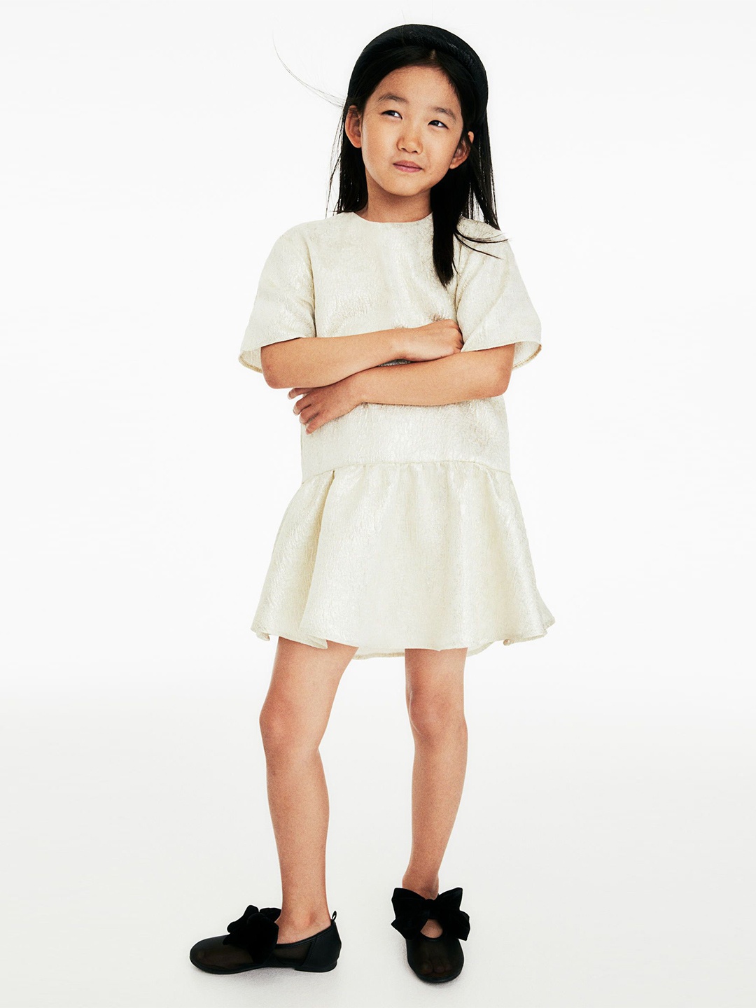 

H&M Girls Jacquard Weave-Dress, Gold