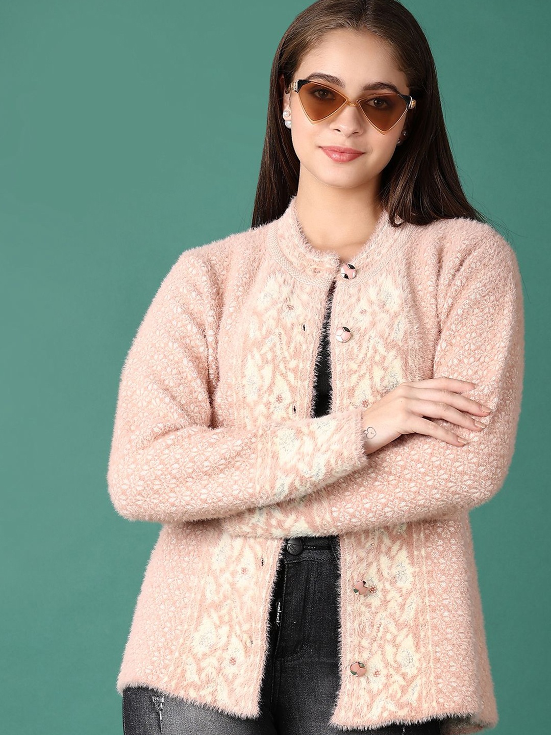 

V-Mart Women Cotton Floral Self Design Cardigan, Coral
