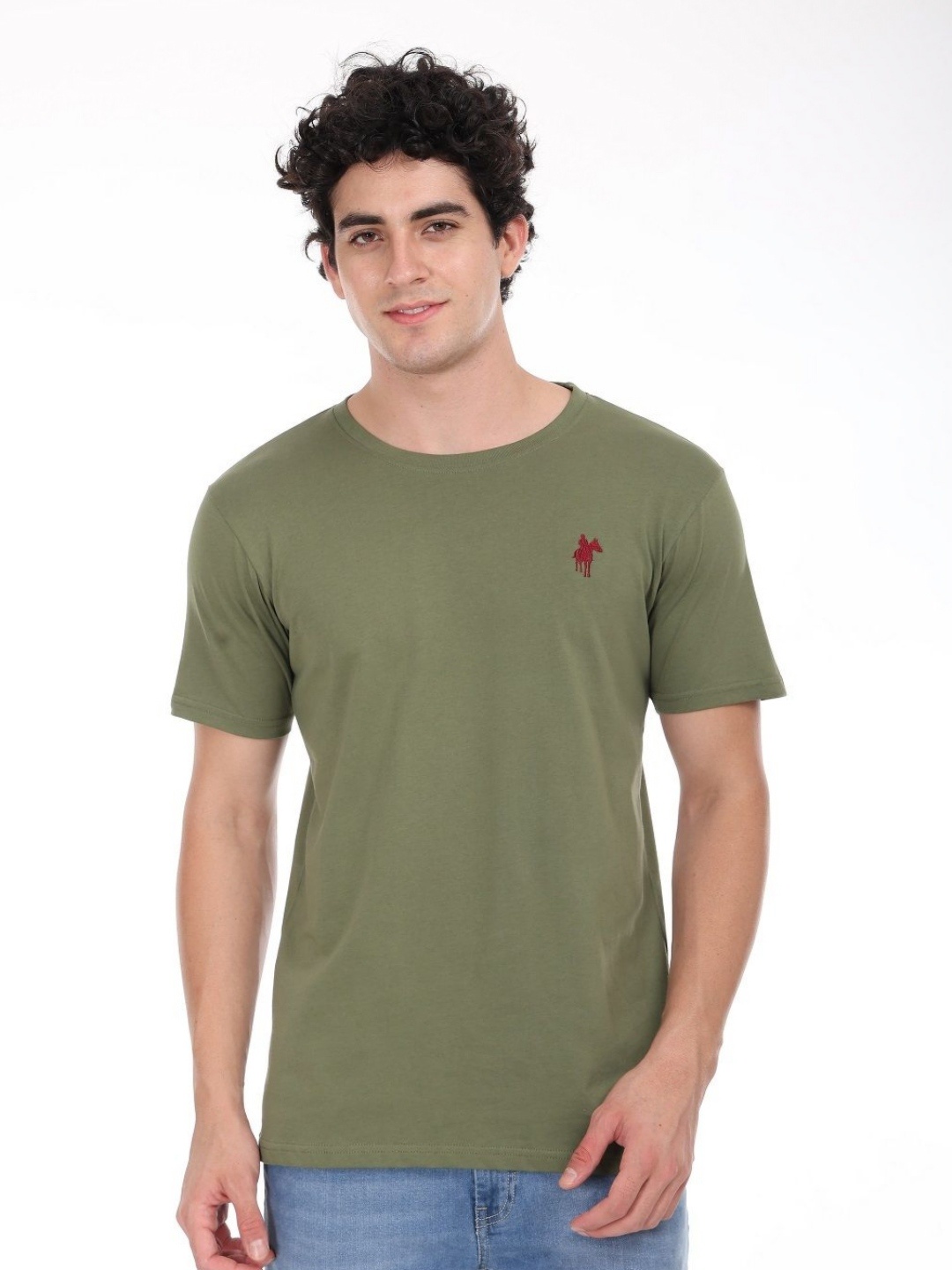 

Masculino Latino Men Solid Round Neck Cotton T-shirt, Olive