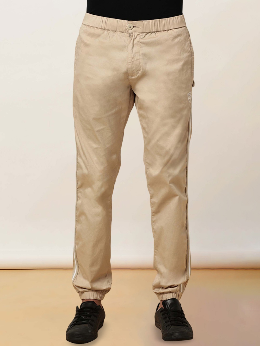 

beevee Men Classic Mid-Rise Cotton Trousers, Beige