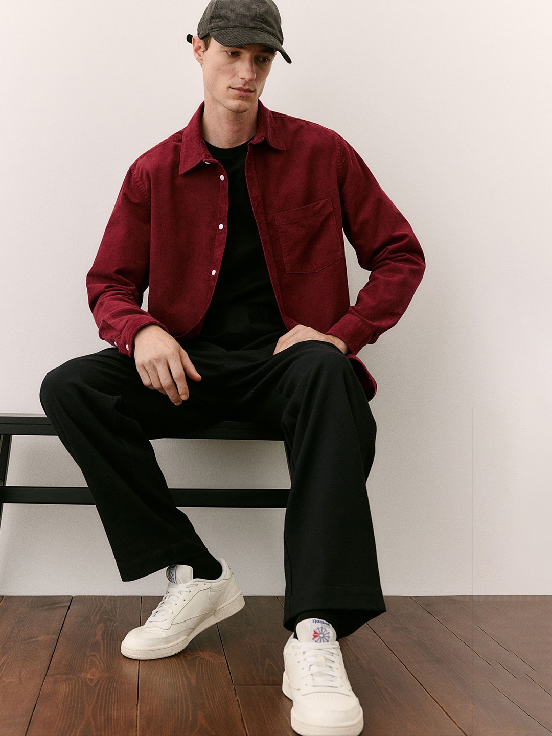 

H&M Spread Collared Corduroy Shirt, Red