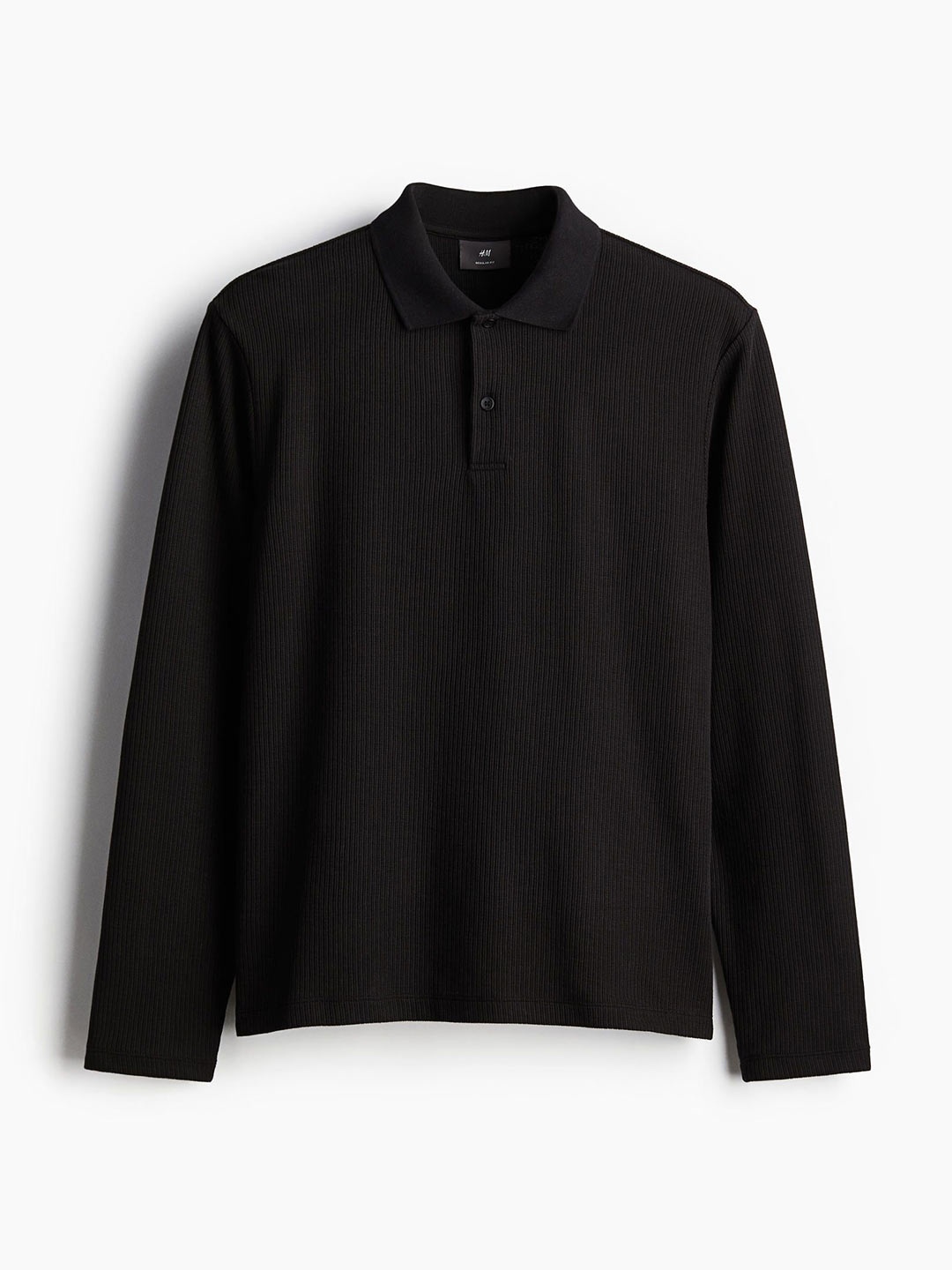 

H&M Regular Fit Ribbed Polo Shirt, Black