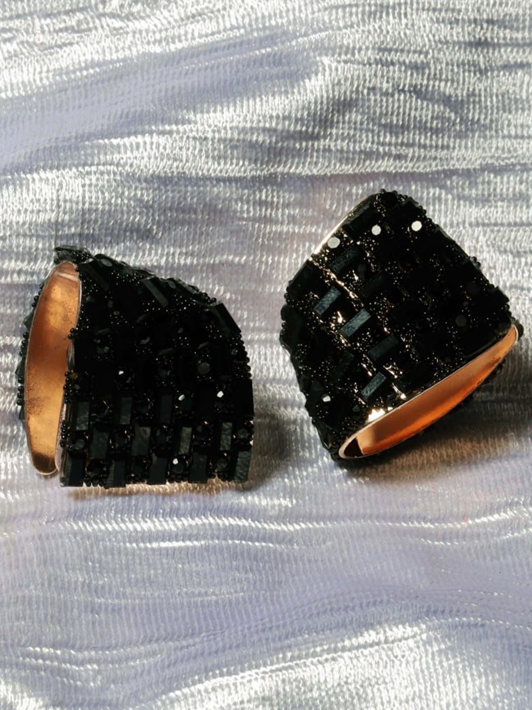 

Maansh Rose Gold-Plated Stone Studded Folded Contemporary Studs, Black
