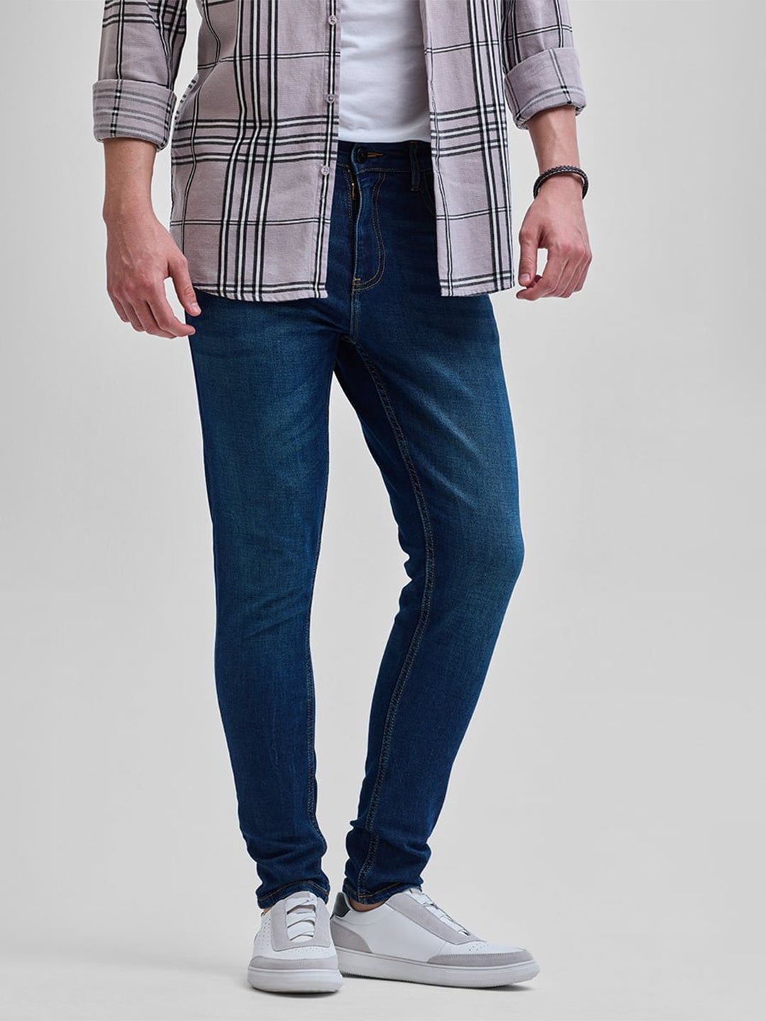 

Snitch Men Narrow Skinny Fit Light Fade Stretchable Jeans, Navy blue