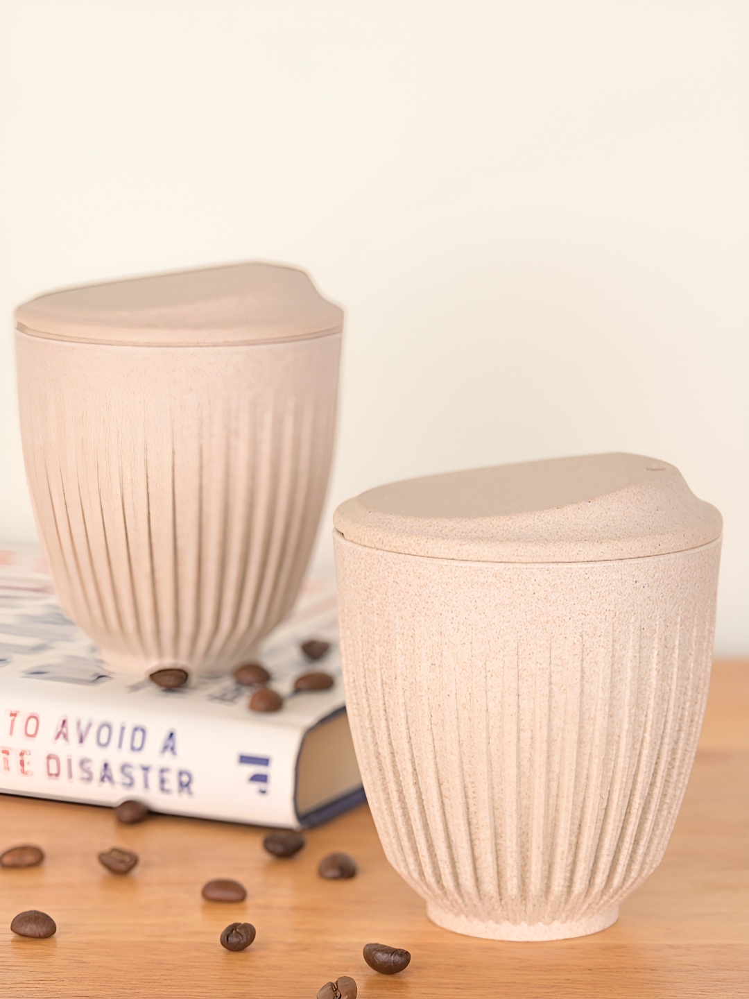 

eha Off White 2 Pieces Textured Matte Mugs 350 ml each