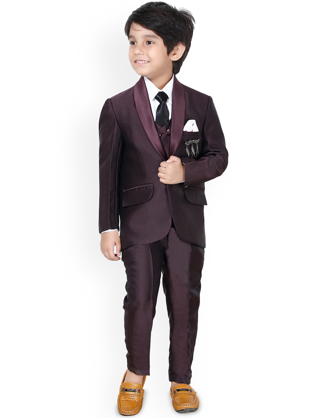 

BAESD Boys 5 Piece Single-Breasted Shawl Collar Suit, Maroon