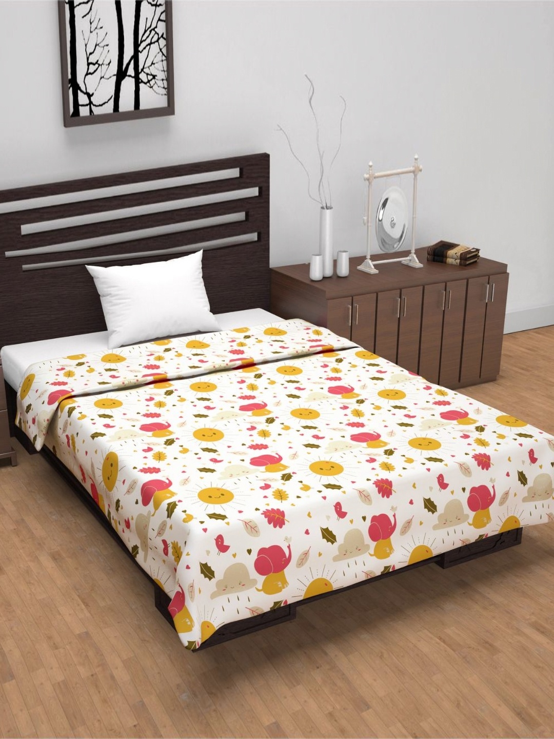 

Divine Casa White & Yellow Abstract Printed AC Room 120 GSM Reversible Single Bed Dohar