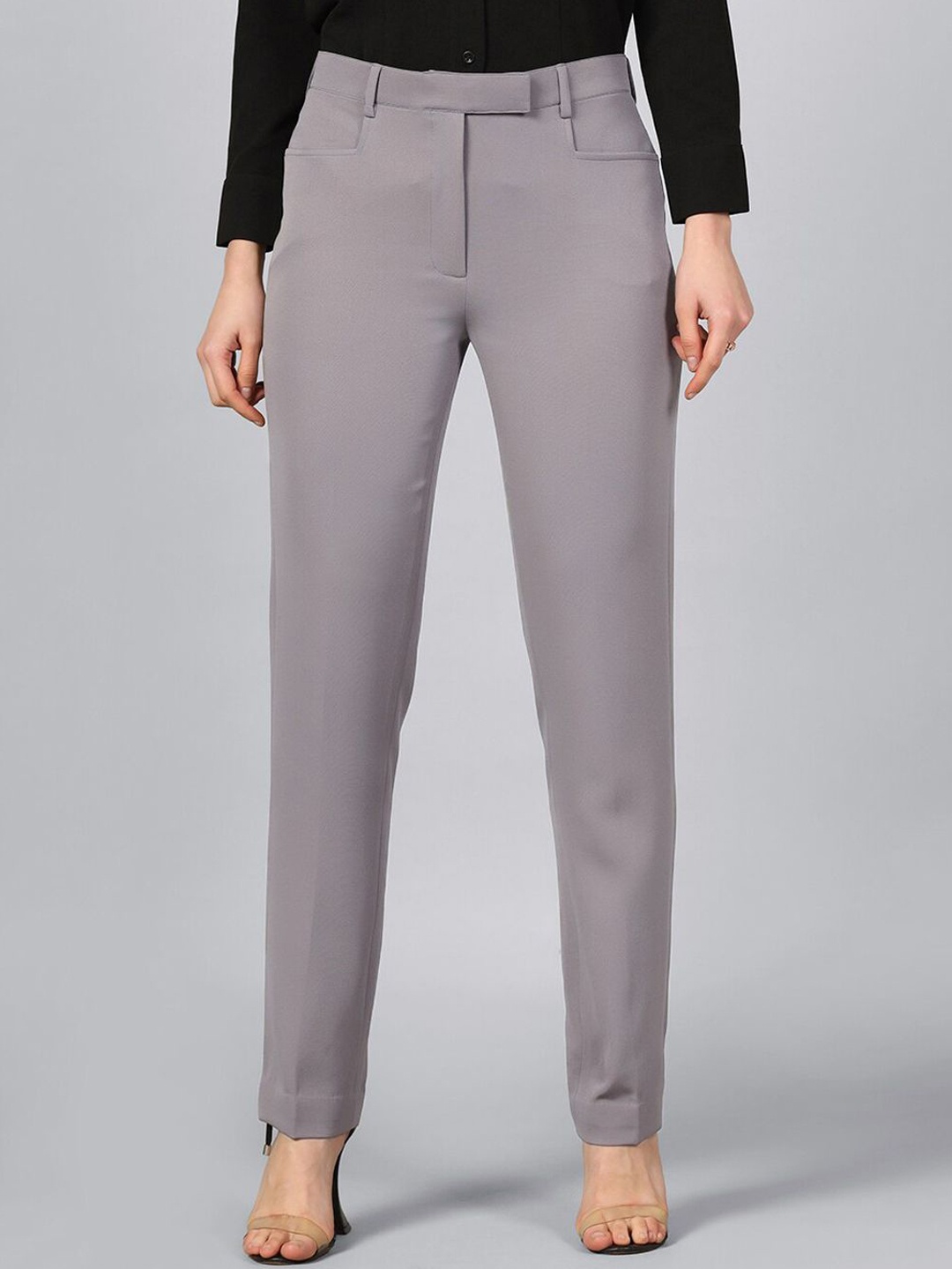 

PowerSutra Women Regular Fit Mid-Rise Formal Trousers, Grey