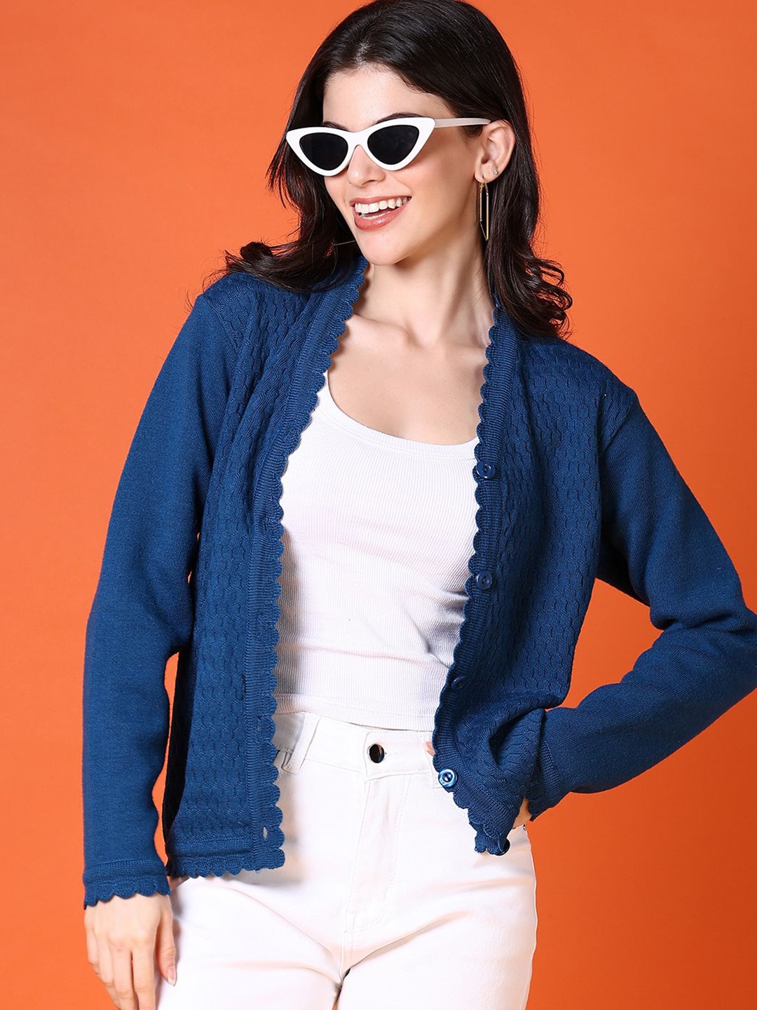 

V-Mart Women Self Design Cardigan, Teal