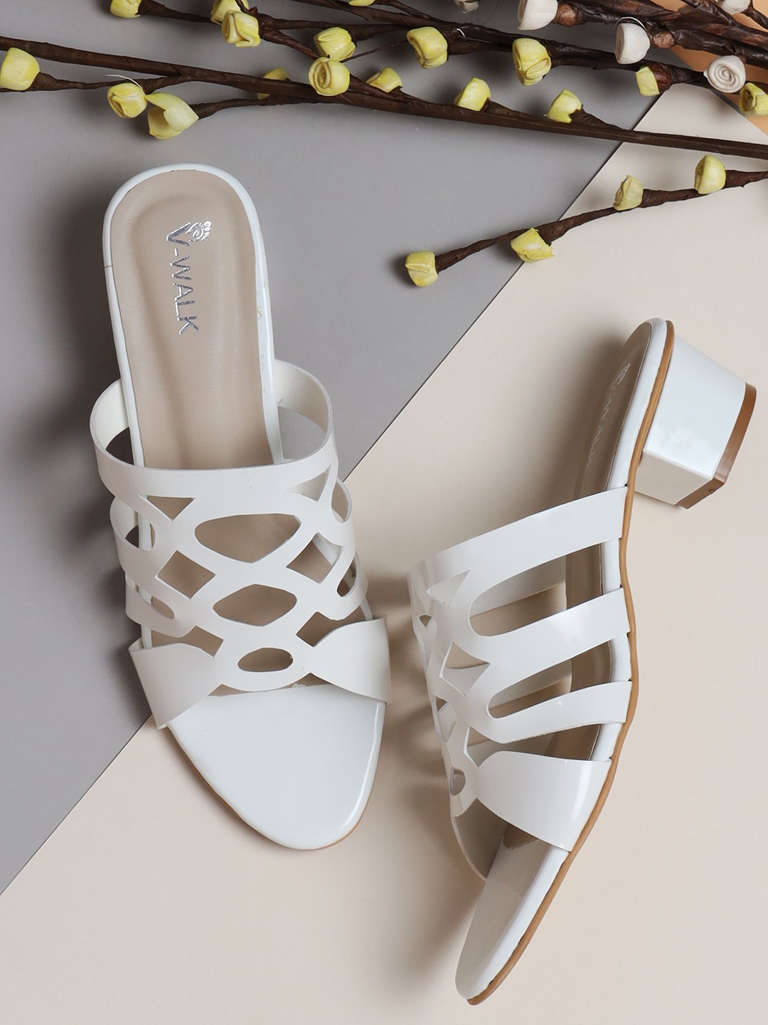 

V-WALK Women Embellished Block Heel Sandals, White
