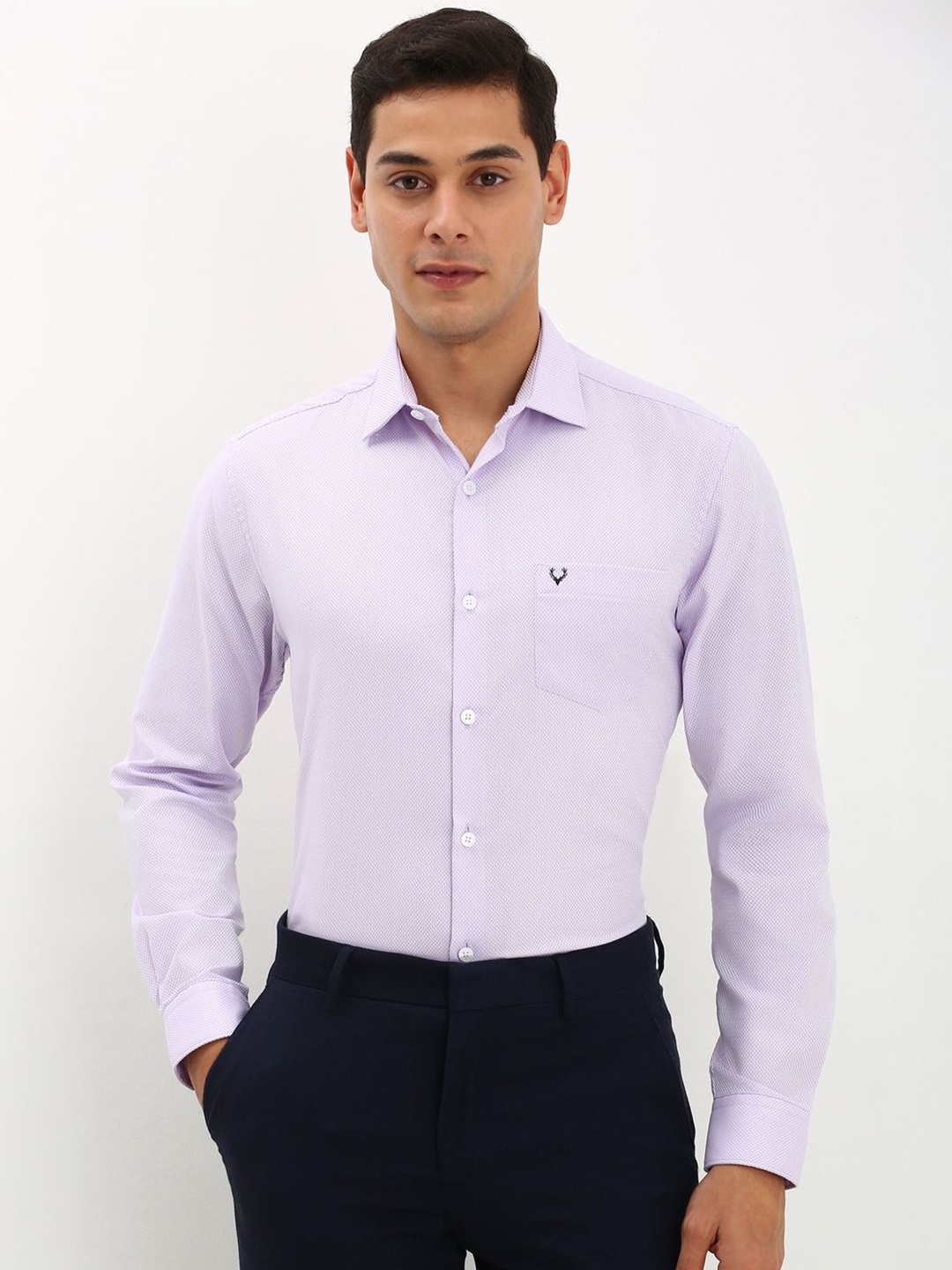 

Allen Solly Men Spread Collar Solid Cotton Slim Fit Formal Shirt, Lavender