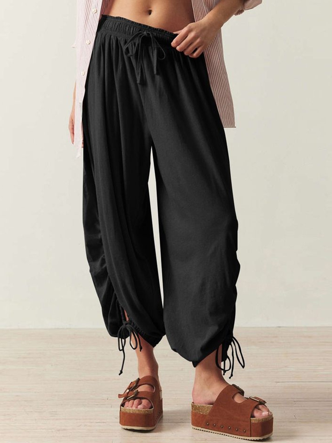 LULU & SKY Women Drawstring-detail Loose Fit Harem Trousers, Black