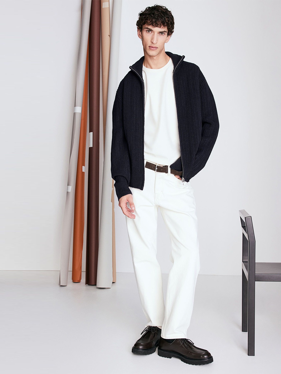 

H&M Regular Fit Textured-Knit Cardigan, Blue