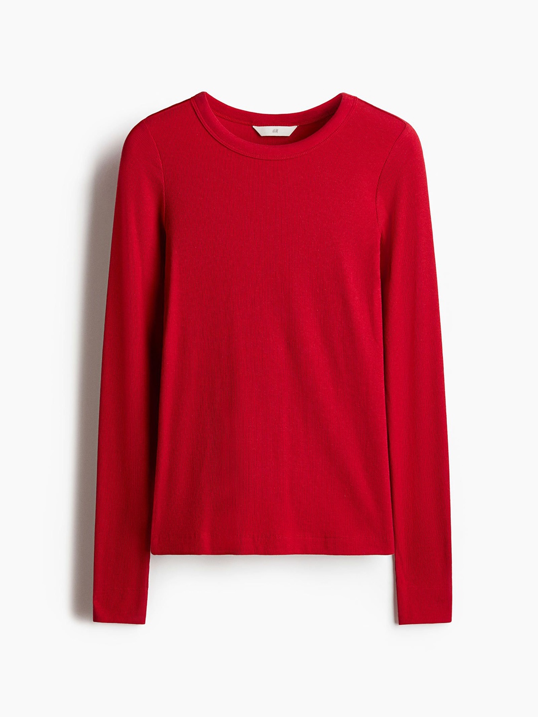 

H&M Women Round Neck Ribbed Long Sleeve Tops, Red