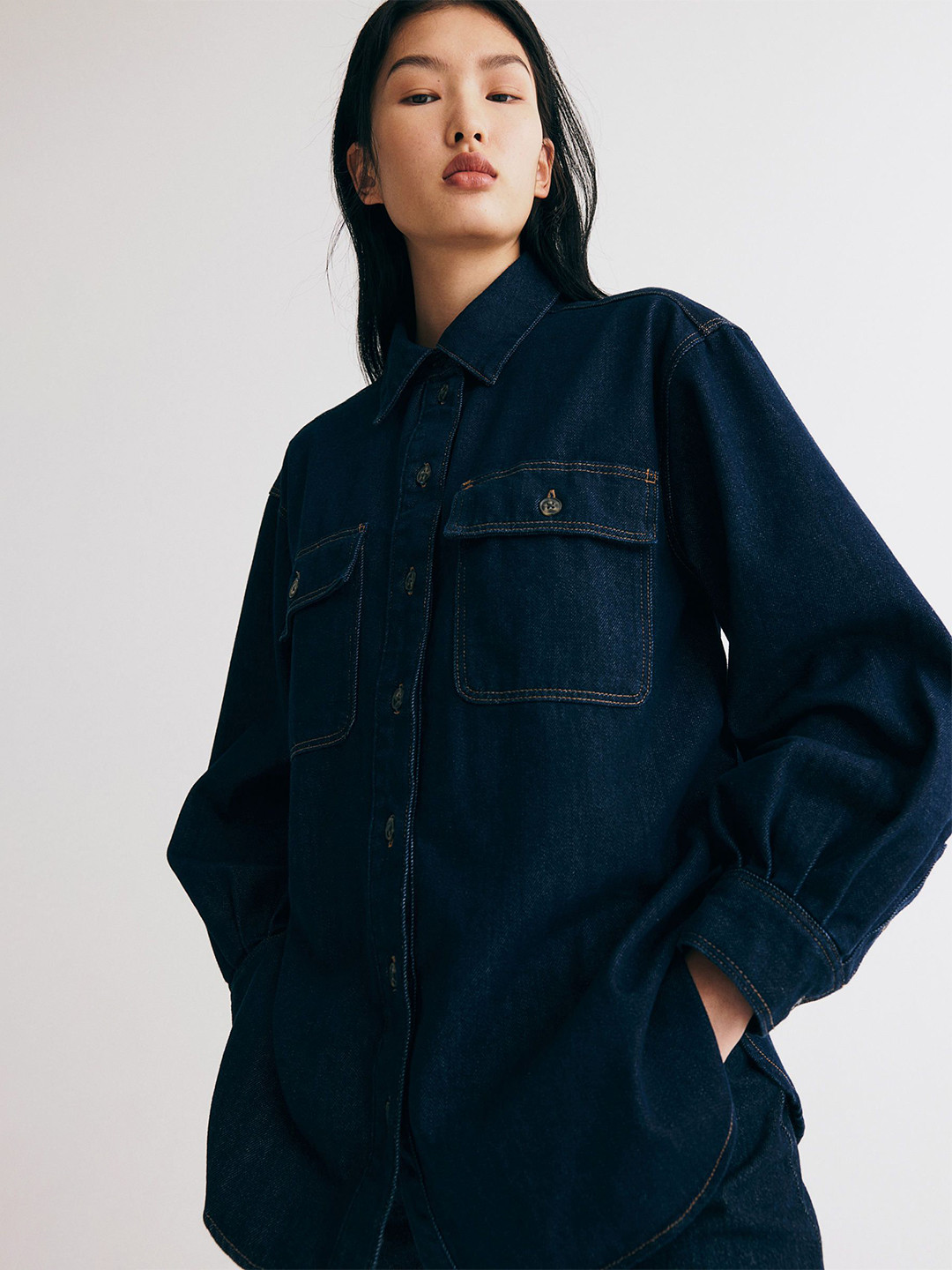 

H&M Loose-Fit Denim Shirts, Blue