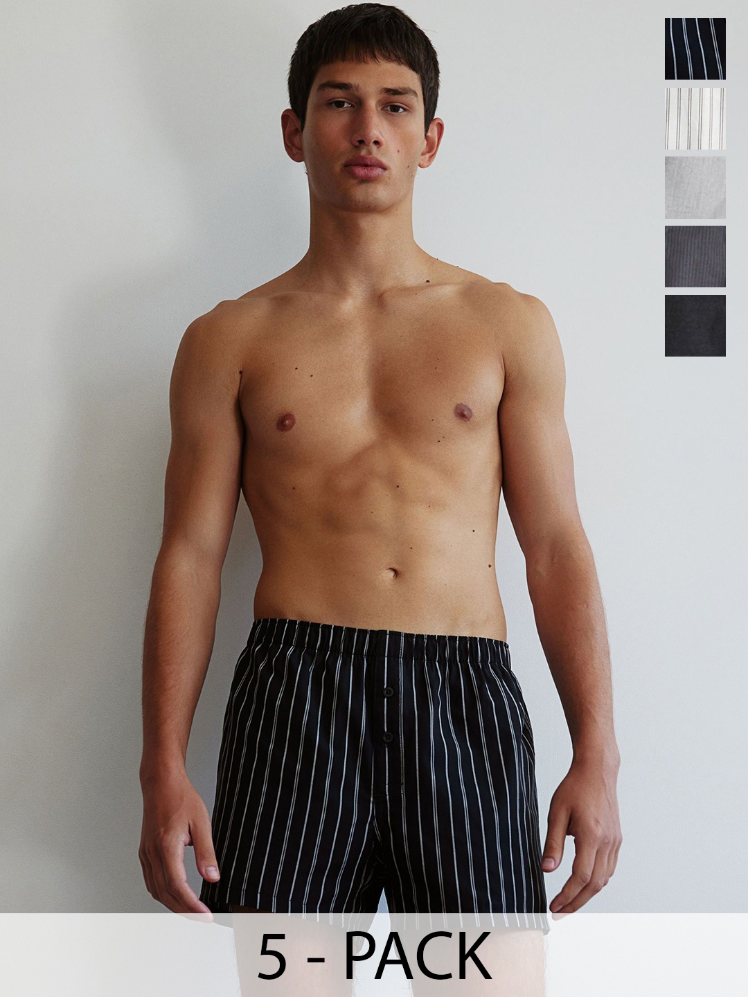 

H&M 5-pack Woven Cotton Boxer Shorts, White