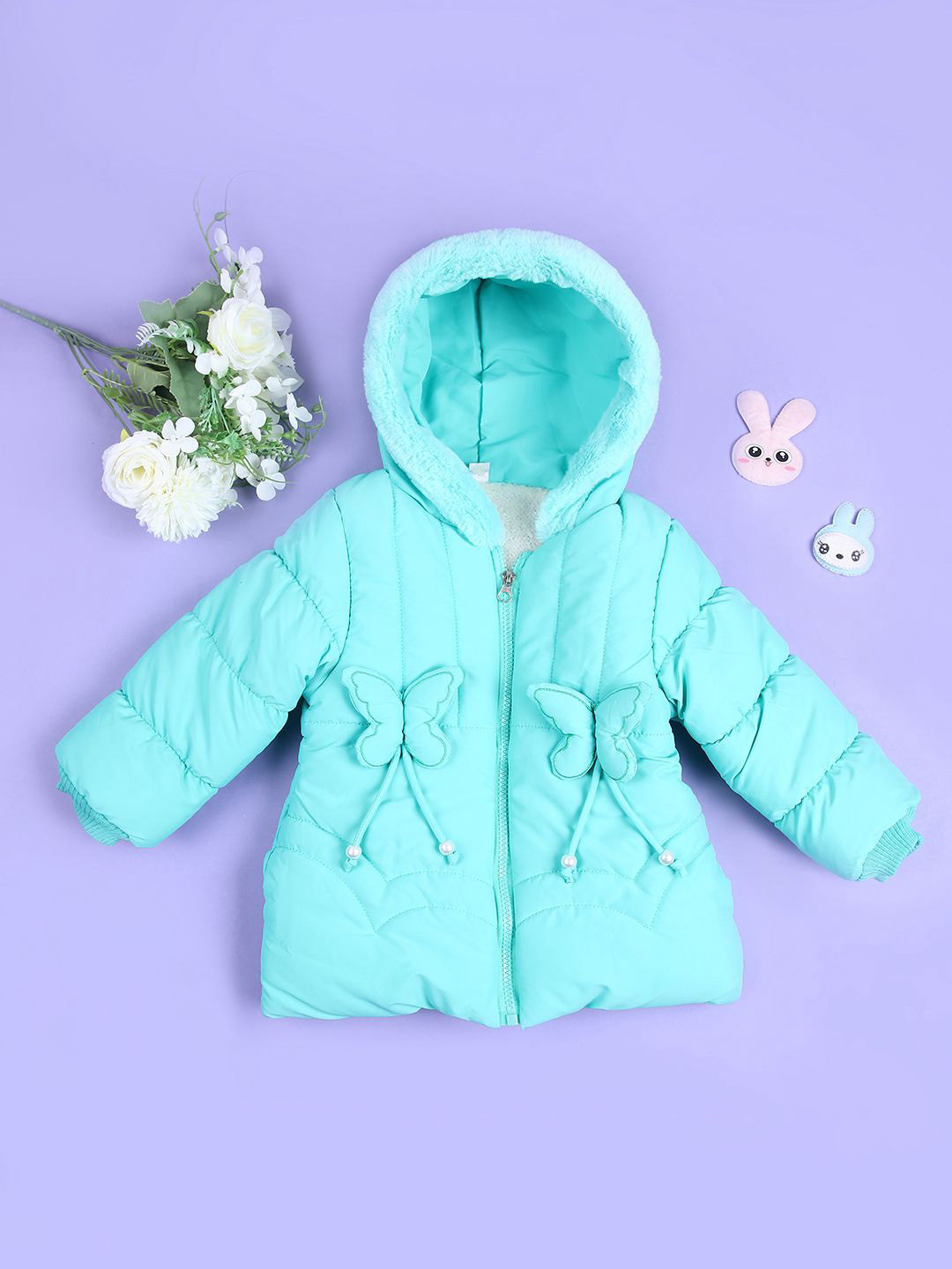 

V-Mart Girls Hooded Solid Cotton Casual Parka Jacket, Green