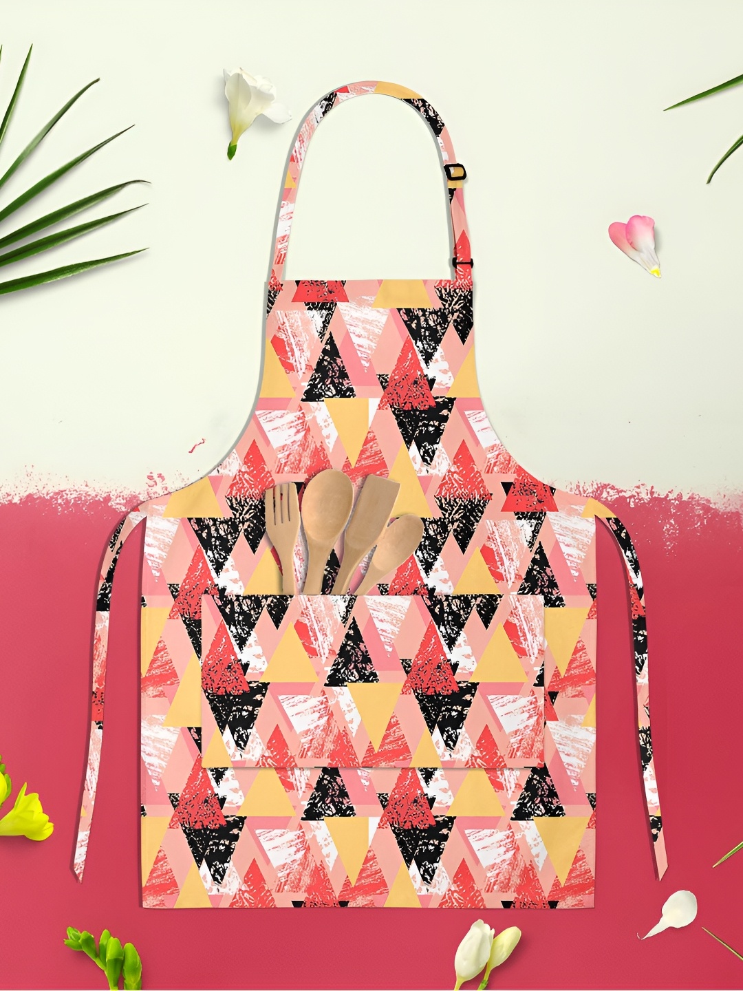 

ArtzFolio Peach Colored & Black Printed Cotton Aprons