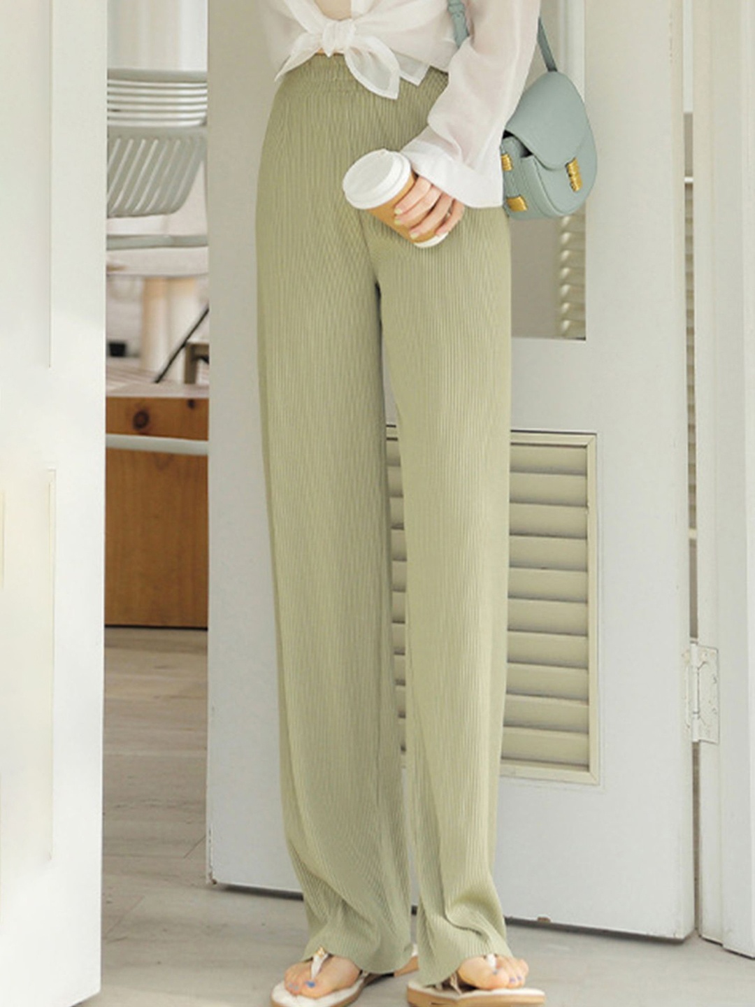 

LULU & SKY Women Straight Fit High-Rise Trousers, Green