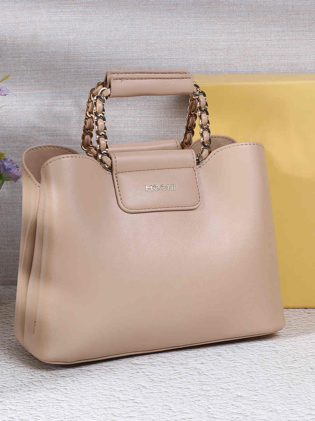 

Mochi Women Solid Structured Satchel Bag, Gold