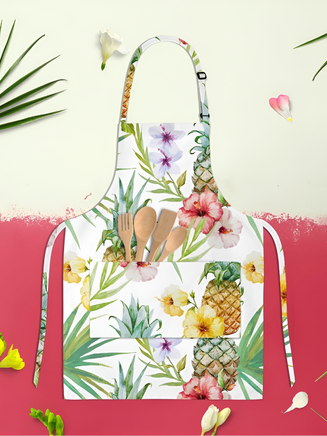 

ArtzFolio White & Green Printed Cotton Aprons