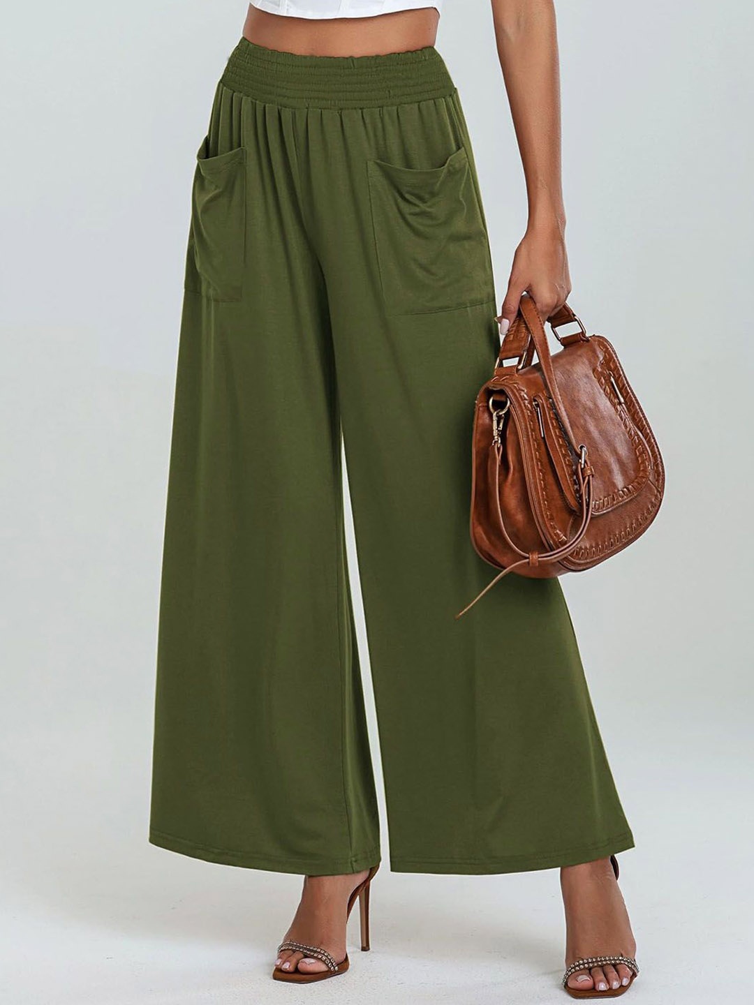 

StyleCast Women Mid-Rise Pleated Parallel Trousers, Green