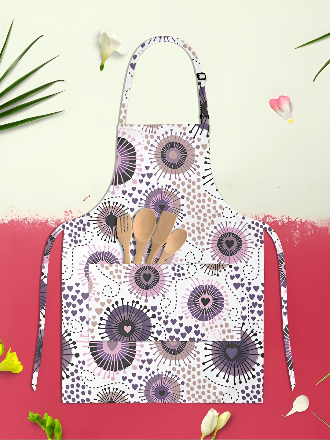 

ArtzFolio White & Violet Printed Cotton Aprons