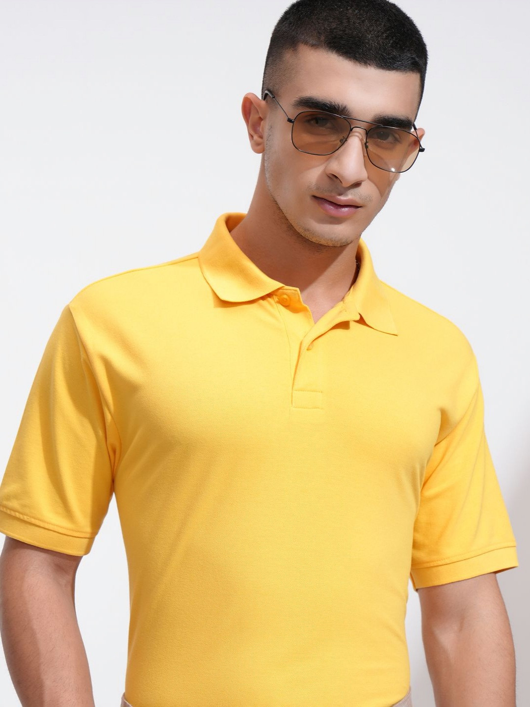 

HIGHLANDER Men Solid Polo Collar Cotton T-shirt, Yellow